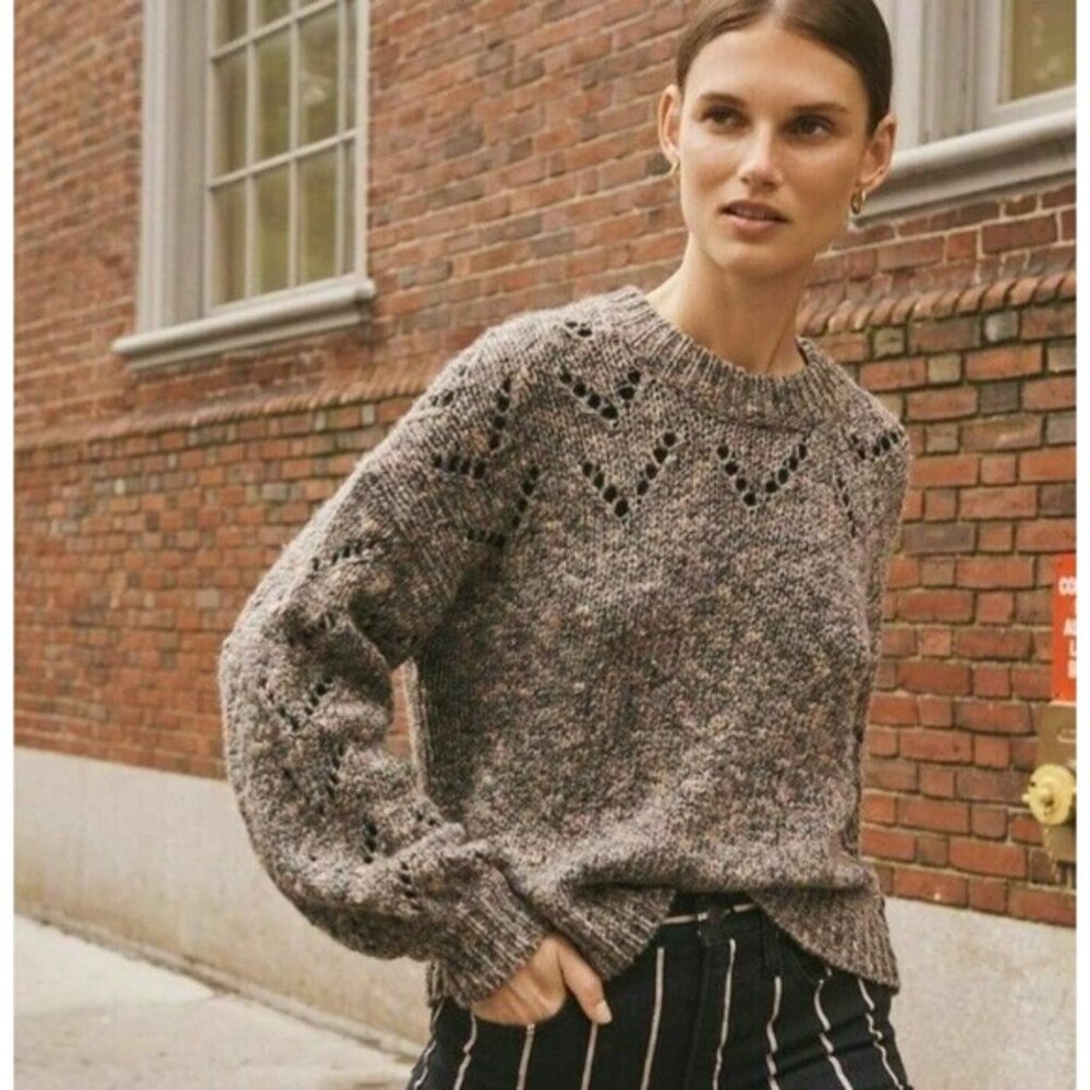 Madewell Pointelle Bubble Sleeve Pullover Sweater Wool Blend Small AD049